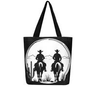 Loussiesd Western Decor Canvas Tote Bags for Women Gifts West Cowboy Horse Large Capacity Shoulder Handbags Travel Beach Bag Black White Reusable Grocery Bag for Shopping Gym Rodeo Cowboy Cactus