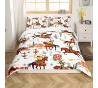 Loussiesd Western Decor Comforter Cover Set Single Size Wild West Cowboy Cowgirl Bedding Set Children Horse Desert Rodeo Cowboy Style Bedding Duvet Cover Set Brown Bedspread Cover 2Pcs(No Comforter)
