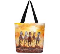 Loussiesd Western Horse Canvas Tote Bags for Women Gifts Galloping Horse Large Capacity Shoulder Handbags Travel Beach Bag Sunrise Reusable Grocery Bag for Shopping Gym Cute Animal Decor