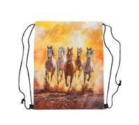 Loussiesd Western Horse Drawstring Backpack Galloping Horse Sports Gym String Bag Sunrise Drawstring Bags Cute Animal Decor Waterproof Cinch Bag Sackpack