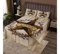 Loussiesd Western Rustic Bedspread 2 Pieces Single Size Texas Star Coverlet Set Soft Cozy Retro Wood Grain Lightweight Quilted Coverlet for All Season With 1 Pillowcase Farmhouse