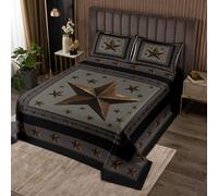 Loussiesd Western Texas Star Print Bedspread 2 Pieces Single Size Rustic Farmhouse Coverlet Set Soft Cozy Vintage Country Star Pattern Quilted Coverlet for All Season With 1 Pillowcase Cowboy