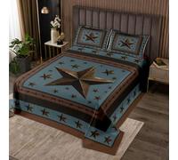 Loussiesd Western Texas Star Print Bedspread Quilts Rustic Farmhouse Coverlet Set Double Size for Kids Girls Vintage Country Star Pattern Quilted Coverlet for All Season With 2 Pillowcases Cowboy