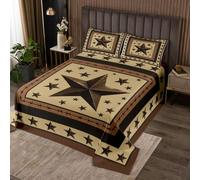 Loussiesd Western Texas Star Print Bedspread Quilts Rustic Farmhouse Coverlet Set King Size for Kids Boys Girls Vintage Country Star Pattern Quilted Coverlet for All Season With 2 Pillowcases Cowboy