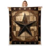 Loussiesd Western Texas Star Print Fleece Throw Blanket Patchwork Rustic Farmhouse Sherpa Blanket Women Plush Fuzzy Western Brown Country Double 60x79Inch for Bed Chair Living Room Bedroom Decor