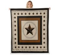 Loussiesd Western Texas Star Print Sherpa Throw Blanket for Rustic Farmhouse Super Soft Cozy Fleece Vintage Country Star Pattern Blanket for Winter, Plush Throw Cowboy Queen 90x90Inch All Season