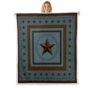Loussiesd Western Texas Star Print Throw Blanket Rustic Farmhouse Soft Fleece Sherpa Cozy Fuzzy Plush Warm Vintage Country Star Pattern Fuzzy Plush Throw Cowboy Queen 90x90Inch for Bed Living Room