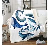 Loussiesd Whale Plush Blanket 3D Whale Print Fleece Throw Blanket Ocean Creature Marine Life Sherpa Blanket for Kids Boys Girls Sea Animals Fuzzy Blanket for Sofa Bed Couch Single 50x60 Inch