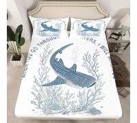 Loussiesd Whale Shark Fitted Sheets Double Size Ocean Sealife Bed Sheets Set 16" Deep Pocket Boys Girls Underwater Marine Animal Bedding Blue Nautical Teens Decor Whale Shark Lover Gift Soft