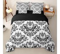 Loussiesd White and Black Duvet Cover With Sheets 7 Piece Double Size Jacquard Bedding Set for Kids Boys Girls Jacquard Bed in a Bag Black Damask Room Decor Death Moth Soft Lightweight Microfiber