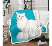 Loussiesd White Cat Fleece Blanket Pet Cats Pattern Fuzzy Blanket for Chair Sofa Couch Cute Kitten Print Sherpa Blanket 3D Animal Theme Plush Throw Blanket Bedroom Decor Double 60"x79"