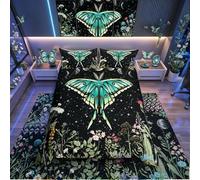 Loussiesd Wildflower Moth Butterfly Bedding Set for Kids Boys Moon Phase Botanical Black Comforter Set Vintage Plant Nature Blossom Leaf Floral Starry Sky Duvet Cover,Bohemian Bedspread Cover Double