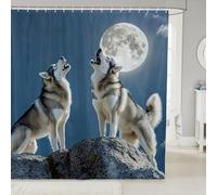 Loussiesd Wolf Bath Curtain For Kids Boys Girls 72"x84" Wolves Howling Shower Curtain Waterproof Animal Wolves Bathroom Shower Drapes Set Mountain Moon Wolf Kids Bathroom Accessories Animal