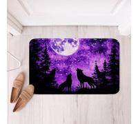 Loussiesd Wolf Bathroom Rugs for Kids Boys Girls Wolves Howling Btah Rugs for Shower Tub Animal Wolves Galaxy Mountain Moon Wolf Bath Mats for Bathroom 20x32Inch Purple Bathroom Accossories