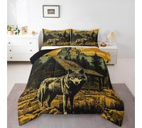 Loussiesd Wolf Bedding Set Wolves Howling Down Duvet Single Size Animal Duvet Set Rustic Cabin Country Bedroom Decor 2Pcs Nature Wildlife Bear Zipper Closure