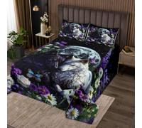 Loussiesd Wolf Bedspread Single Size Halloween Themed Coverlet Set Trick or Treat Bedspread Coverlet for All Season With 1 Pillowcase Wolves Howling Microfiber Lightweight Purple Black and White