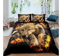 Loussiesd Wolf Comforter Cover Set Fire Wolf Safari Print Bedding Set for Kids Boys Man Cool Animal Pattern Duvet Cover Luxury Microfiber Bedspread Cover with 2 Pillowcase 3Pcs Double Size