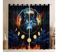 Loussiesd Wolf Curtains for Bedroom Living Room Sun Moon Wolf Room Curtain Galaxy Dreamcatcher Wolf Window Drapes Bohemian Mandala Window Draperies Set of W46*L54