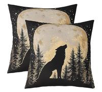 Loussiesd Wolf Cushion Covers Boys Girls Wolves Howling Lot De 2 Throw Pillow Covers 60x60cm Breathable Soft Animal Rustic Cabin Country Bedroom Decor Mountain Moon Wolf