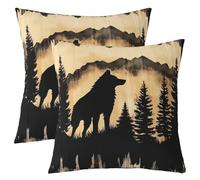 Loussiesd Wolf Cushion Covers Wolves Howling for Boys Girls Animal Lot De 2 Throw Pillow Covers 40x40cm Rustic Cabin Country Room Decor Farmhouse Botanical Tree