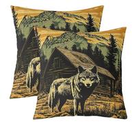 Loussiesd Wolf Cushion Covers Wolves Howling Lot De 2 Throw Pillow Covers 45x45cm Animal Rustic Cabin Country Bedroom Decor Nature Wildlife Bear