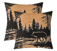 Loussiesd Wolf Cushion Covers Wolves Howling Lot De 2 Throw Pillow Covers 60x60cm Animal Rustic Cabin Country Bedroom Decor Farmhouse Orange
