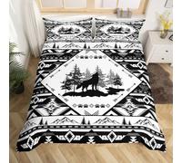 Loussiesd Wolf Duvet Cover Double Size Boys Girls Southwestern Aztec Bedding SetWestern Comforter Cover 3Pcs Wild Animals Bedroom Decor Zipper