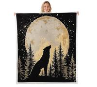 Loussiesd Wolf Sherpa Blanket Boys Girls Wolves Howling Throw Blanket 40x50Inch Breathable Soft Animal Rustic Cabin Country Bedroom Decor Mountain Moon Wolf