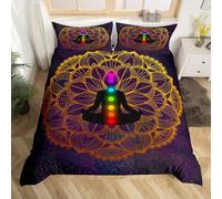 Loussiesd Women Chakra Bedding Set for Girls Adults Boho Mandala Comforter Cover Purple Galaxy Duvet Cover Room Decor Chic Golden Bohemian Zen Spiritual Junior/Cot Bed Bedding Collection 2Pcs