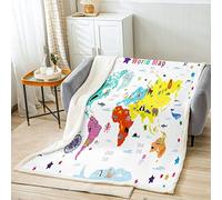 Loussiesd World Map Fleece Throw Blanket Colored World Map Plush Blanket Geography Asia Europe Africa America Map World Map Sherpa Blanket Educational Fuzzy Blanket Baby 30x40 Inch