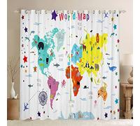 Loussiesd World Map Window Curtains Colored World Map Blackout Curtains(30%-50%) Geography Asia Europe Africa America Map World Map Window Dreapes Educational Window Treatments W46*L72