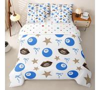 Loussiesd Y2K Blue Lucky 8 Ball Duvet Cover With Sheets 7 Piece Single Size Leopard Print Bed in a Bag Kids Boys Girls Lips Stars Bows Print Bedding Set