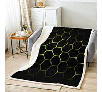 Loussiesd Yellow and Black Print Sherpa Blanket Hexagonal Fleece Throw Blanket Kids Boys Teens Honeycomb Beehive Simplistic Geometric Monochrome Fuzzy Blanket for Sofa Bed,Single 50x60 Inch