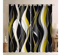 Loussiesd Yellow Grey Black Curtains Geometric Spiral Pattern Window Drapes for Boys Girls Modern Luxury Blackout Curtain Abstract Art Window Treatments W46*L72
