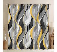 Loussiesd Yellow Grey Black Stripes Curtains for Bedroom Living Room Kids Geometric Blackout CurtainsDreapes Modern Striped Art Abstract Art Window Treatments W52*L63