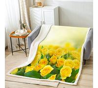 Loussiesd Yellow Rose Sherpa Blanket Rose Floral Plush Blanket Romantic Flowers Pattern Fleece Throw Blanket for Bed Sofa Kids Garden Warm Fuzzy Blanket Ultra Soft Baby 30x40 Inch