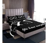 Loussiesd You and Me Bedding Set Funny Quotes Bed Sheet Set Mr Mrs Fitted Sheet for Men Women Couple Lover Black Red Creative Valentine Day Gift Microfiber Bed Cover Double Size 4Pcs