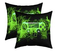 Loussiesd Youth Gaming 2er Set Pillow Covers Player Pillow Cover 40x40cm for Couch Sofa Bed Game Controller Pillow Cover Modern Game Console Action Keys Sofa Cushion Green Room Deck