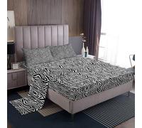 Loussiesd Zebra Bed Sheet Set Double Zebra Skin Bedding Set for Boys Girls Black White Fitted Sheet Animal Print Bedroom Decor 4Pcs Zipper Closure with 2 Pillowcases