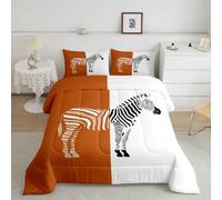 Loussiesd Zebra Comforter Set All Season Animal Print Bedding Set with 2 Pillow Cases Abstract Art Microfiber Kids King Size Bedclothes Geometric Bedroom Decor Duvet Quilt Breathable Soft Lightweight