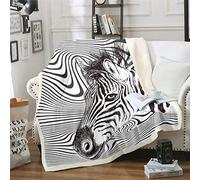 Loussiesd Zebra Fleece Throw Blanket Wild Animal Theme Plush Blanket for Bed Couch Sofa Black White Stripe Lines Breathable Chic Wildlife Style Room Decor Double 60"x79"