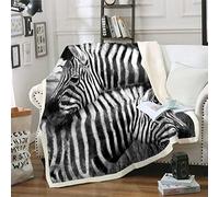Loussiesd Zebra Print Plush Blanket Gray Wild Animal Fleece Throw Blanket 3D Wildlife for Sofa Couch Room Decor Lightweight Black White Stripe Warm Single 50"x60"