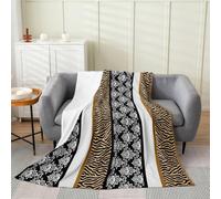 Loussiesd Zebra Print with Damask Fleece Throw Blanket Polka Dot Print Flannel Blanket Plush Fuzzy Safari Animal for Bed Couch Chair Living Room Single 50x60Inch Bedroom Decor