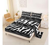 Loussiesd Zebra Stripes Bed Sheets Set Double Size Grey Black White Zebra Fur Bed Set for Kids Boys Girls Animal Print Deep Pocket Fitted Sheet Breathable Soft Lightweight Microfiber