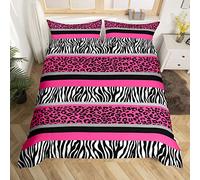 Loussiesd Zebra Stripes Duvet Cover Leopard Bedding Set For Kids Boys Girls Pink Black White Zebra Leopard Fur Comforter Cover Ultra Soft Wild Animal Skin Texture Bedspread Cover Super King