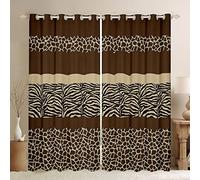 Loussiesd Zebra Stripes Window Drapes Giraffe Curtains Brown Zebra Giraffe Texture Window Curtains for Bedroom for Kids Boys Girls Zoo Animal Window Treatments,W66*L90