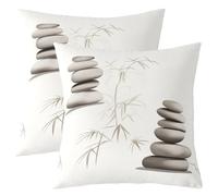 Loussiesd Zen Stones Throw Pillow Covers Set of 2 55x55cm Stones Decorative Pillowcase Bamboo Cushion Covers for Sofa Couch Bed Cushion Case Home Decor