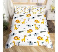 Loussiesd Zoo Animal Bedding Lion And Giraffe Down Duvet Set Junior/Cot Bed Crocodile And Elephant Bedding Set Children'S Printed Cute Animal Bedding For Girls And Boys Sweet Teen
