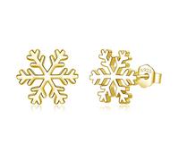 Loutade Silver Christmas Stud Earrings for Women, 925 Sterling Silver Xmas Stud Earrings, 9mm Small Silver Snowflake Deer Xmas Stud Earrings, Tiny Cute Cartilage Sleeper Stud Earrings for Winter