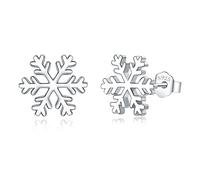 Loutade Silver Christmas Stud Earrings for Women, 925 Sterling Silver Xmas Stud Earrings, 9mm Small Silver Snowflake Deer Xmas Stud Earrings, Tiny Cute Cartilage Sleeper Stud Earrings for Winter